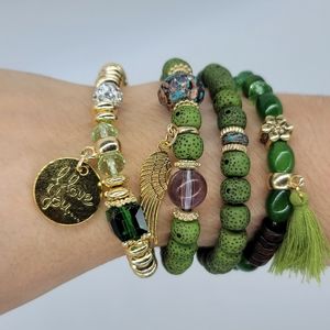 4pcs Green Charm Beaded Bracelet